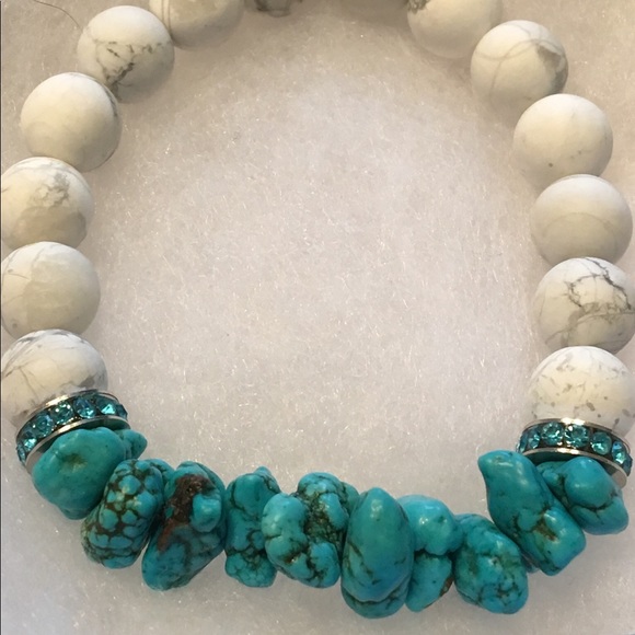 PeaceFrog Jewelry - White and Blue Howlite Stone Stretch Bracelet